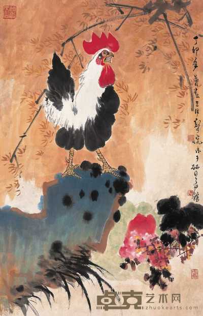 郑乃珧 丁卯（1987）年作 雄鸡唱晓图 立轴 91.5×60cm